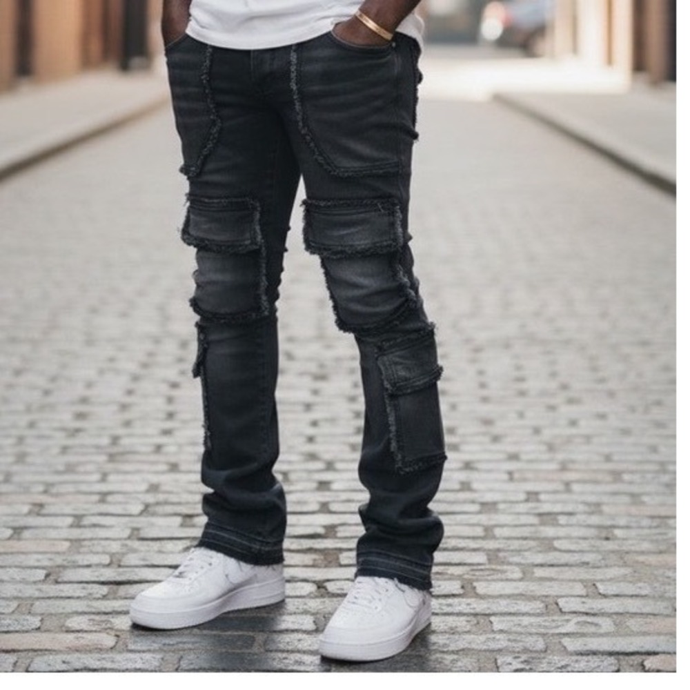 Golden Denim Stacked Cargo Jeans Men's Size 30 Black NWT